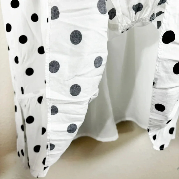 J Crew Cap Sleeve White Black Polka Dots Dress Ruffled Front V- Neck size 6 - Picture 9 of 16